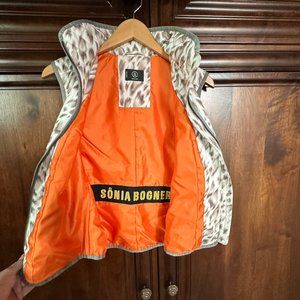 SONIA BOGNER Women's Quilted Vest Size 8 Animal Print  Puffer Zip Vedt